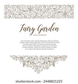 Vector floral linear frame, vignette, border, card design template. Elements in Oriental style. Floral contour border, premade card. Arabic ornament. Isolated ornaments. Ornamental decoration