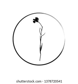 Vector floral logo. Botanical illustration  with isolated  destroyed silhouette on white background. 
