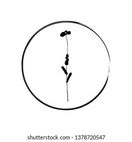 Vector floral logo. Botanical illustration  with isolated  destroyed silhouette on white background. 
