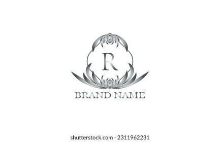 Vector floral logo design with initial letter R for flower shop, cosmetics, organic, eco concepts, health, spa, restaurant, hotel, business