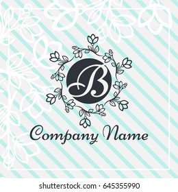 Vector Floral Logo For Flower Shop, Bridal Boutique, Beauty Salon With Hand-drawn Style Flowers