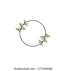 Vector Floral Logo Template In Elegant And Minimal Style With Green Color On White Background Illustration. Circle Frames Logos. For Badges, Labels, Logotypes And Branding Business Identity.
