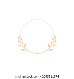 Vector floral logo template in elegant and minimal style with gold color on grey background illustration. Circle frames logos. For badges, labels, logotypes and branding business identity.