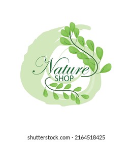 Vector floral logo template in elegant and minimal style with green color on light green background illustration. For badges, labels, logos, and branding business identities.