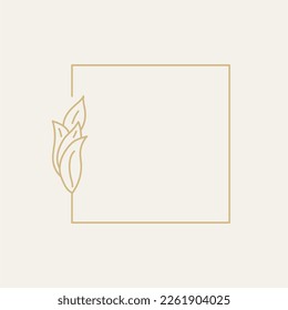 Vector floral logo template in elegant and minimal style with gold color on grey background illustration. Circle frames logos. For badges, labels, logotypes and branding business identity.
