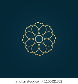 Vector floral luxury curve logo design. Round gold ornate frame. Vintage premium design vector element. Emblem luxury beauty spa, cosmetics, hotel, restaurant. Wedding elegant outline frame.