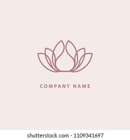 Vector floral luxury curve logo design. Lotus line art ornate frame. Vintage premium design vector element. Emblem luxury beauty spa, cosmetics, flower store.