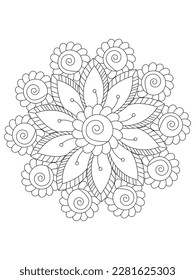 Vector floral mandala in black and white. Round pattern for coloring