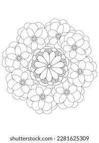 Vector floral mandala in black and white. Round pattern for coloring