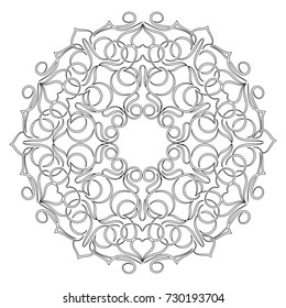 Vector floral mandala in black and white. Round pattern for coloring