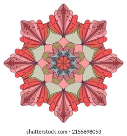 Vector floral mandala colored round pattern in ethnic tribal style. Nature elements, flowers, petals, berries. Decorative beautiful ornamental lace. Mexican, oriental, Indian, Asian ornate design.  