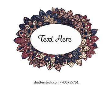 Vector floral mandala frame. Border in oriental indian style. Decorative element for design, isolated on white background.
