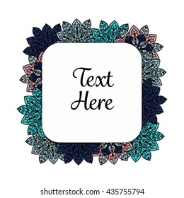 Vector floral mandala frame. Border in oriental indian style. Decorative element for design, isolated on white background.