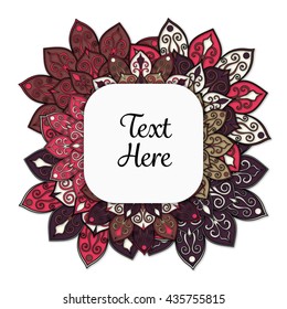 Vector floral mandala frame. Border in oriental indian style. Decorative element for design, isolated on white background.
