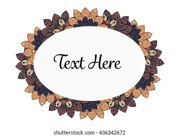 Vector floral mandala frame. Border in oriental indian style. Decorative element for design, isolated on white background.