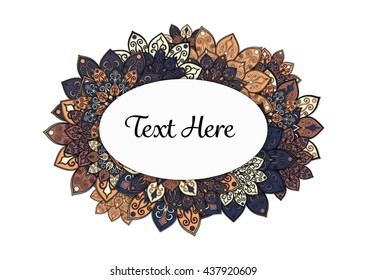 Vector floral mandala frame. Border in oriental indian style. Decorative element for design, isolated on white background.