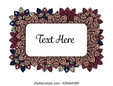 Vector floral mandala frame. Border in oriental indian style. Decorative element for design, isolated on white background.