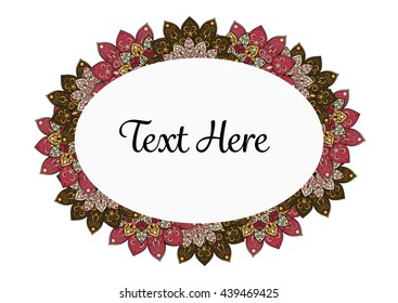 Vector floral mandala frame. Border in oriental indian style. Decorative element for design, isolated on white background.