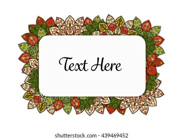 Vector floral mandala frame. Border in oriental indian style. Decorative element for design, isolated on white background.