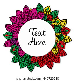 Vector floral mandala frame. Border in oriental indian style. Decorative element for design, isolated on white background.
