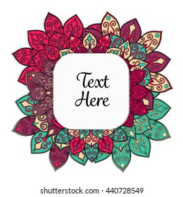 Vector floral mandala frame. Border in oriental indian style. Decorative element for design, isolated on white background.
