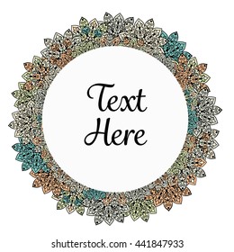 Vector floral mandala frame. Border in oriental indian style. Decorative element for design, isolated on white background.
