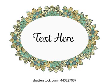 Vector floral mandala frame. Border in oriental indian style. Decorative element for design, isolated on white background.
