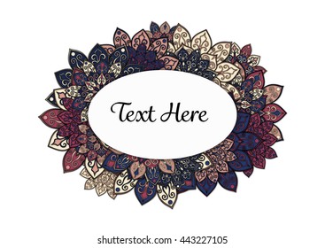 Vector floral mandala frame. Border in oriental indian style. Decorative element for design, isolated on white background.
