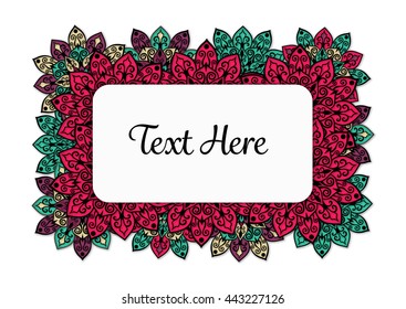 Vector floral mandala frame. Border in oriental indian style. Decorative element for design, isolated on white background.