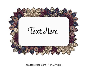 Vector floral mandala frame. Border in oriental indian style. Decorative element for design, isolated on white background.
