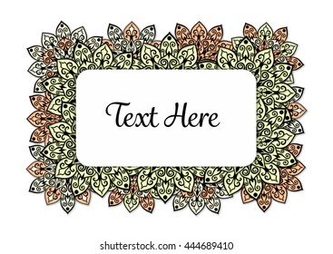 Vector floral mandala frame. Border in oriental indian style. Decorative element for design, isolated on white background.