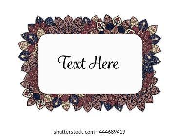 Vector floral mandala frame. Border in oriental indian style. Decorative element for design, isolated on white background.
