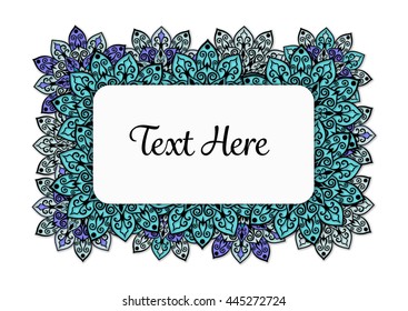 Vector floral mandala frame. Border in oriental indian style. Decorative element for design, isolated on white background.
