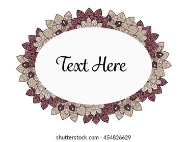 Vector floral mandala frame. Border in oriental indian style. Decorative element for design, isolated on white background.
