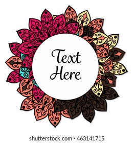 Vector floral mandala frame. Border in oriental indian style. Decorative element for design, isolated on white background.

