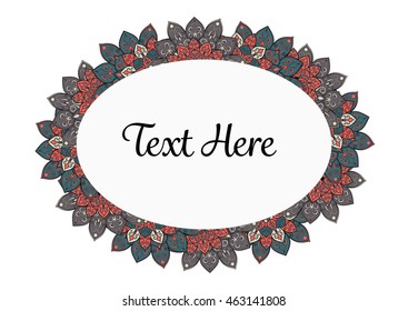 Vector floral mandala frame. Border in oriental indian style. Decorative element for design, isolated on white background.
