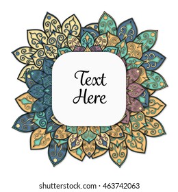 Vector floral mandala frame. Border in oriental indian style. Decorative element for design, isolated on white background.