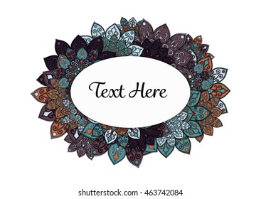 Vector floral mandala frame. Border in oriental indian style. Decorative element for design, isolated on white background.
