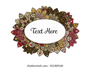 Vector floral mandala frame. Border in oriental indian style. Decorative element for design, isolated on white background.