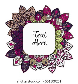 Vector floral mandala frame. Border in oriental indian style. Decorative element for design, isolated on white background.