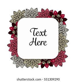 Vector floral mandala frame. Border in oriental indian style. Decorative element for design, isolated on white background.
