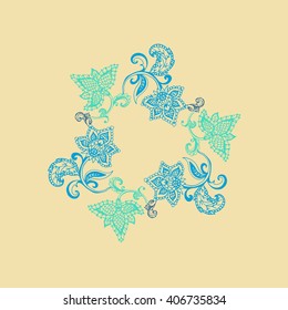 Vector floral Mandala. Hand drawn mandala element in ethnic Boho style for prints , cards, fabric  and other design. Trendy element for bohemian style on green.