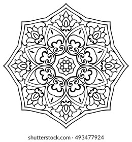 Vector floral mandala on a white background. Oriental ornament. Element for design. Sketch for molding.