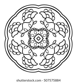 Vector floral mandala on a white background. Oriental simple ornament. Element for design. Sketch for tattoo. Template for carpet, textile, shawl, coloring book. 