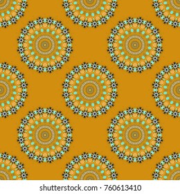 Vector floral mandala. Orange, brown and yellow abstract seamless pattern, Indian ornament. Wrapping and scrapbook paper. Print for fabric or textile.