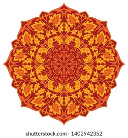 Vector floral mandala. Orange design element. Oriental elegant ornament.