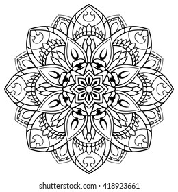 Vector floral mandala. Oriental stylized design element. Sketch of tattoo.