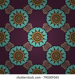 Vector floral mandala. Print for fabric or textile. Brown, green and black abstract seamless pattern, Indian ornament. Wrapping and scrapbook paper.
