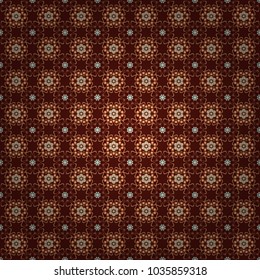 Vector floral mandala seamless pattern in red, orange and yellow colors.
