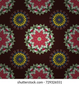 Vector floral mandala seamless pattern in brown, red and neutral colors.